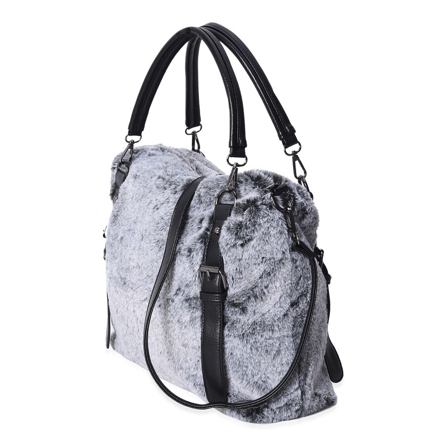 Faux Fur Tote Bag with Detachable Straps and Zipper ...