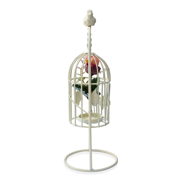White Antique Style Decorative hanging Birdcage Candle Holder and Stand