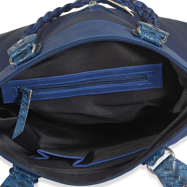 Blue Colour Hand Bag with External Zipper Pocket (Size 12x3.5x10 inch)