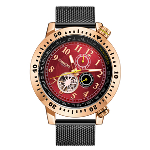 Gamages Of London Aspect Timer Automatic Movement Cherry Dial Water Resistant Watch with Black Colour Mesh Bracelet