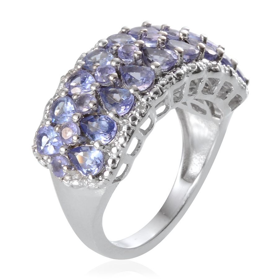 Tanzanite (Pear), Diamond Ring in Platinum Overlay Sterling Silver 3.170 Ct.