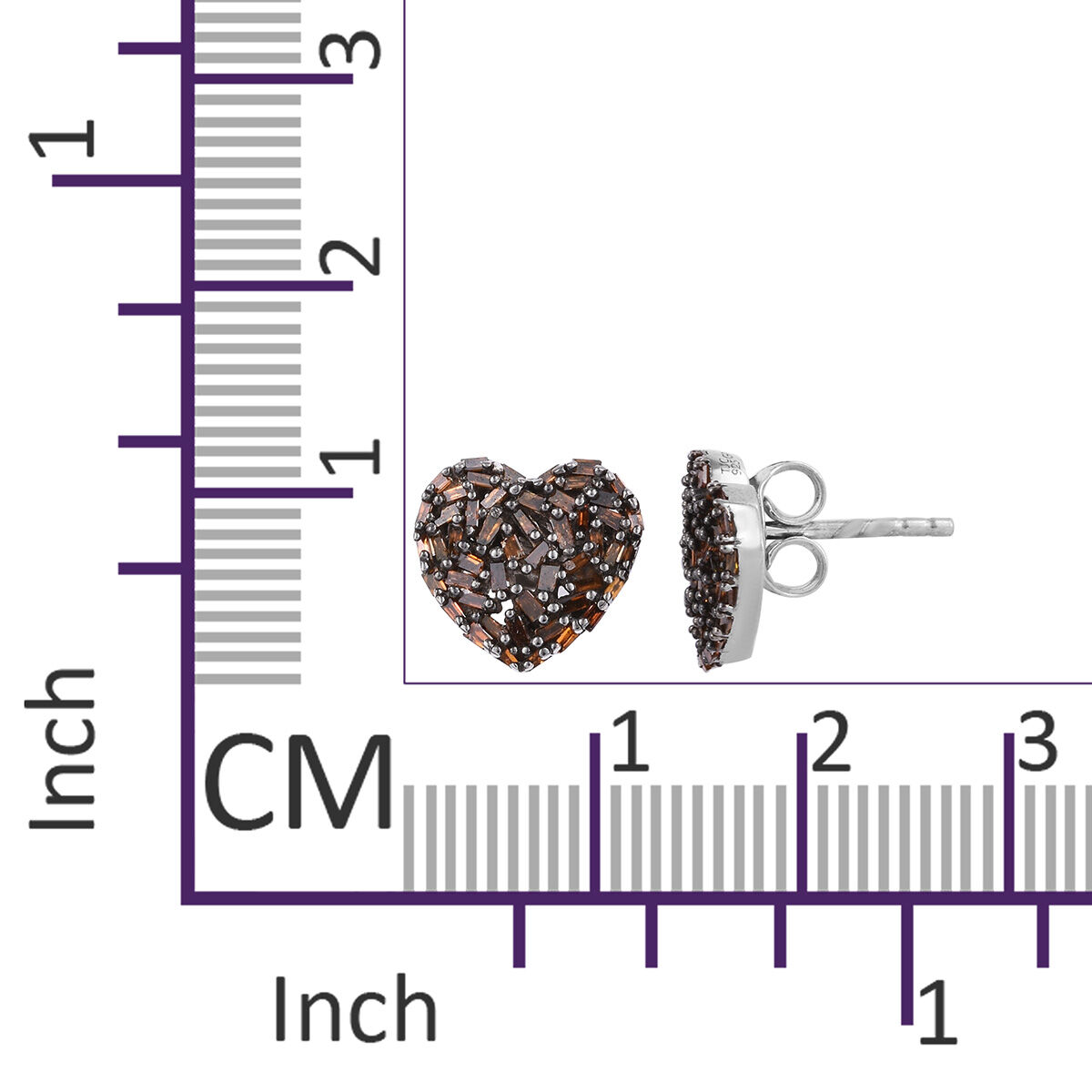 GP - Red Diamond & Blue Sapphire Heart Stud Earrings with Push Back in Platinum Overlay Sterling Silver 0.50 Ct.
