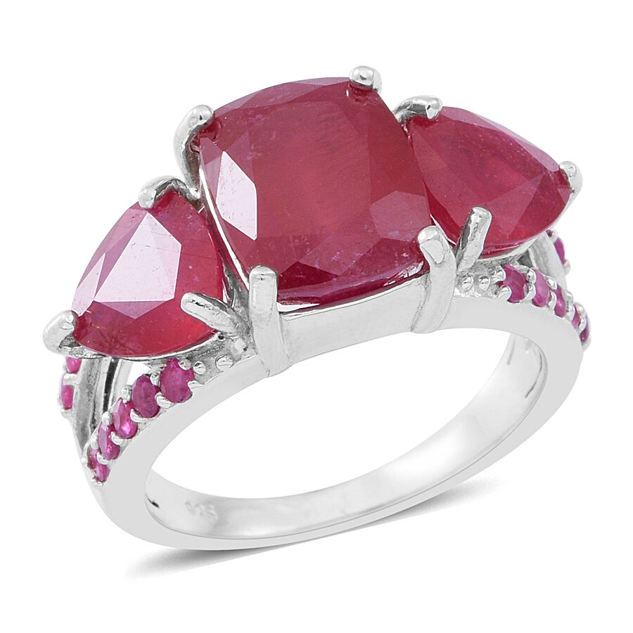African Ruby (Cush 4.50 Ct), Ruby Ring in Rhodium Plated Sterling Silver 8.000 Ct.