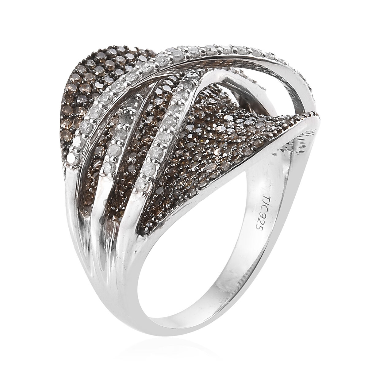 GP  Champagne Diamond (Rnd) Diamond and Kanchanaburi Blue Sapphire Ring in Platinum Overlay Sterling Silver 2.030 Ct,Silver wt 8.14 Gms.