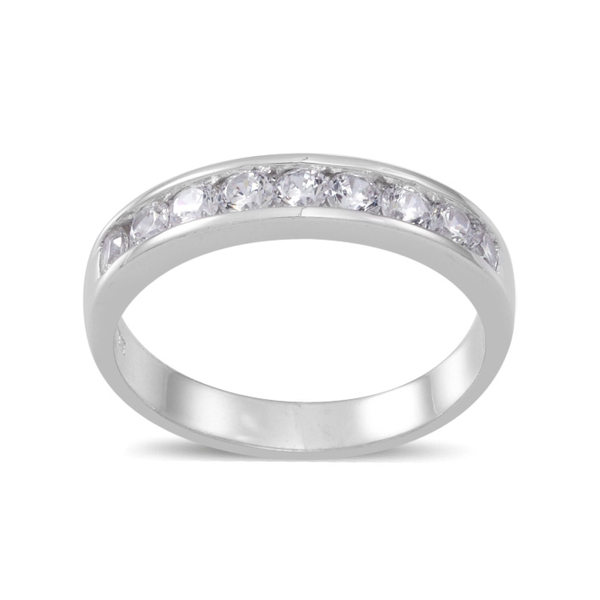 ELANZA AAA Simulated White Diamond (Rnd) Half Eternity Band Ring in Rhodium Plated Sterling Silver