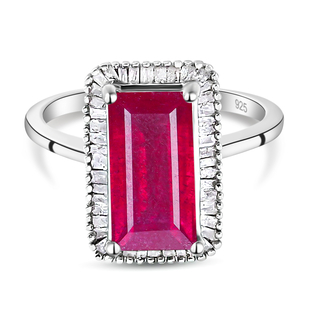 African Ruby (FF) and Diamond Ring in Platinum Overlay Sterling Silver 4.16 Ct.