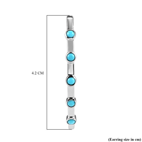 Arizona Sleeping Beauty Turquoise Hoop Earrings (With Push Back) in Platinum Overlay Sterling Silver, Silver Wt. 5.87 Gms