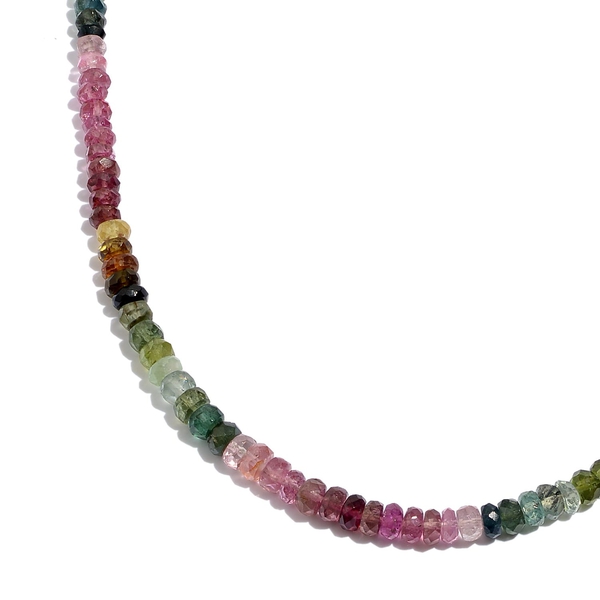 Rainbow Tourmaline (Rnd) Necklace (Size 18) in Platinum Overlay Sterling Silver 45.650 Ct.