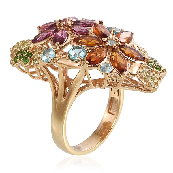 Stefy Rhodolite Garnet (Mrq), Citrine, Paraibe Apatite, Pink Sapphire, Hebei Peridot and Chrome Diopside Floral Ring in 14K Gold Overlay Sterling Silver 6.750 Ct.