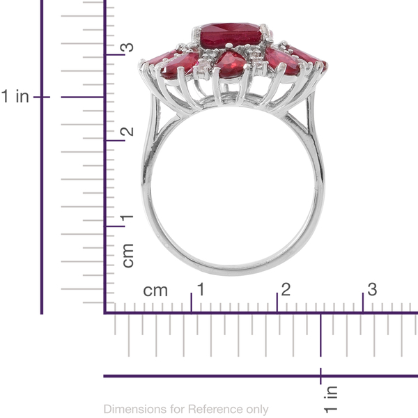 Red Carpet Collection- African Ruby (Cush 7.90 Ct), Natural White Cambodian Zircon Ring in Rhodium Plated Sterling Silver 14.000 Ct.
