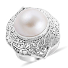 Royal Bali Collection - White Mabe Pearl Ring (Size N) in Sterling Silver, Silver Wt 11.17 Gms