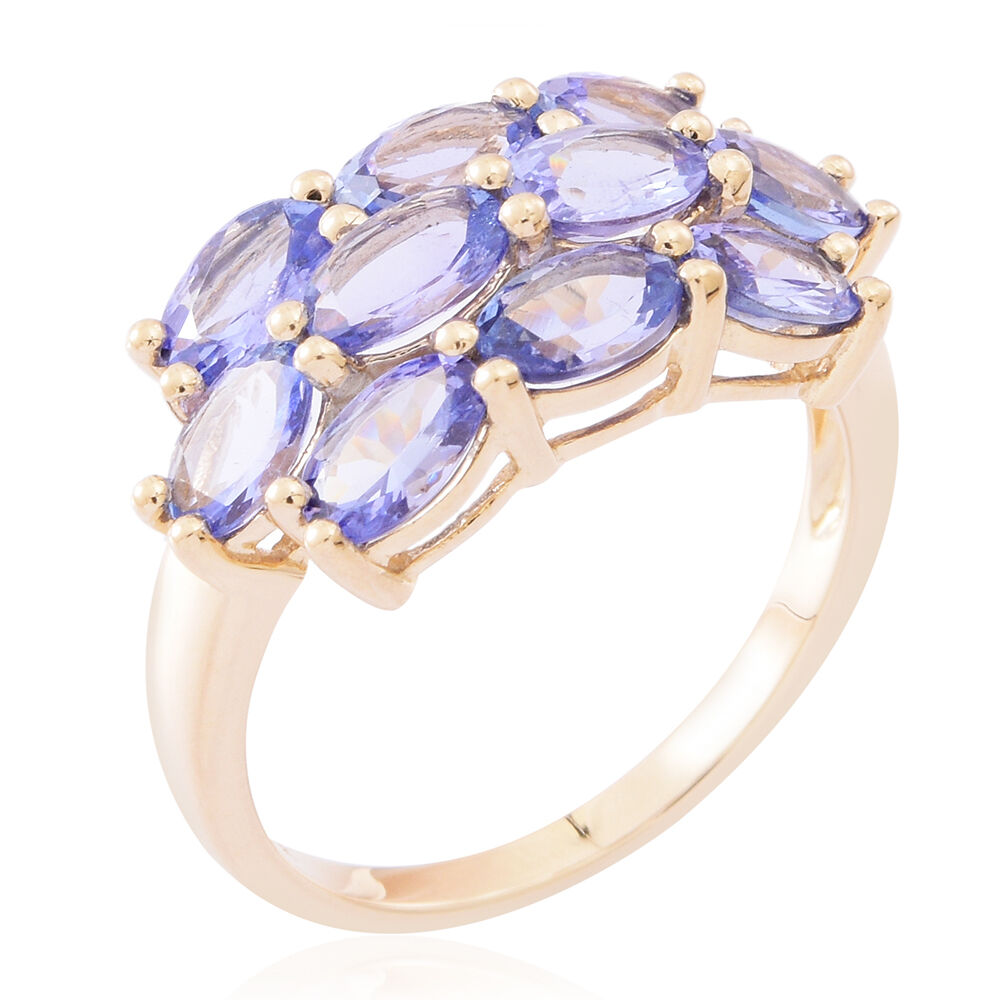 Designer Inspired- 9K Yellow Gold Tanzanite (Ovl) Cluster Ring 4.250 Ct.