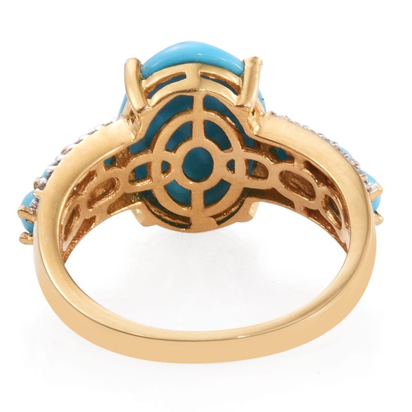 Arizona Sleeping Beauty Turquoise (Ovl 4.20 Ct), Natural Cambodian Zircon Ring in 14K Gold Overlay Sterling Silver 5.250 Ct.