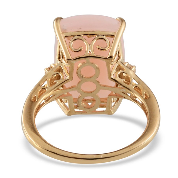 Peruvian Pink Opal (Cush 6.50 Ct), White Topaz Ring in 14K Gold Overlay Sterling Silver 6.650 Ct.