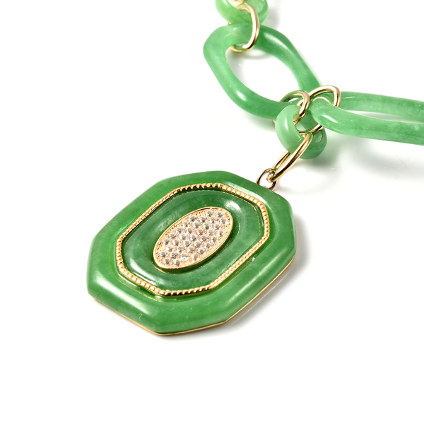 Green Jade and Natural Cambodian Zircon Necklace (Size 23) in Yellow Gold Overlay Sterling Silver 87.00 Ct, Silver Wt. 13.05 Gms