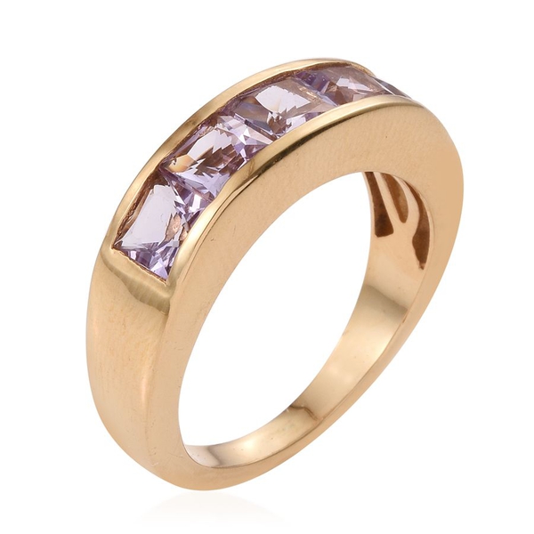 Rose De France Amethyst (Sqr) 5 Stone Ring in 14K Gold Overlay Sterling Silver 3.000 Ct.