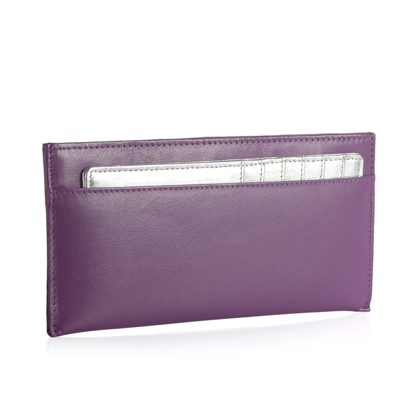 Genuine Leather RFID Blocker Purple Colour Wallet (Size 20x8 Cm) with Card Holder