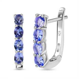 Tanzanite (Ovl) Hoop Earrings (With Hook) in Platinum Overlay Sterling Silver 1.250 Ct.
