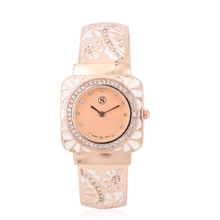 STRADA Japanese Movement Nude Pink Dial Crystal Studded Water Resistant Bangle Watch (Size 7) in Ros