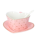 Love Theme Heart Shaped Cup Set with Saucer and Spoon in Pink and Gold Tone