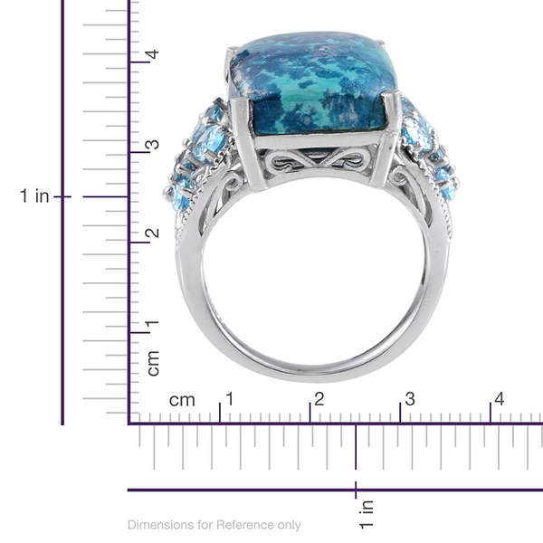 Table Mountain Shadowkite (Cush 12.25 Ct), Electric Swiss Blue Topaz Ring in Platinum Overlay Sterling Silver 14.010 Ct.