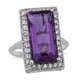 Lusaka Amethyst and Natural Cambodian Zircon Ring in Rhodium Overlay Sterling Silver 9.19 Ct.