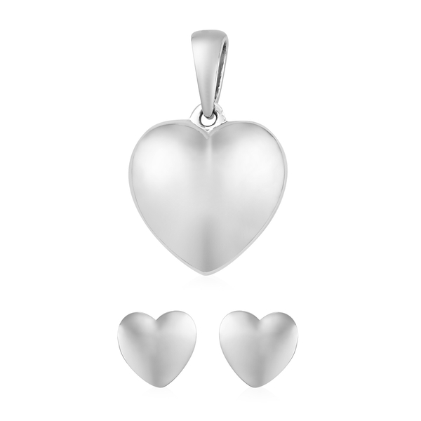2 Piece Set - Platinum Overlay Sterling Silver Heart Pendant and Earrings (with Push Back)