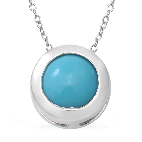 Arizona Sleeping Beauty Turquoise Pendant With Chain 18 Inch in Rhodium Overlay Sterling Silver 1.00