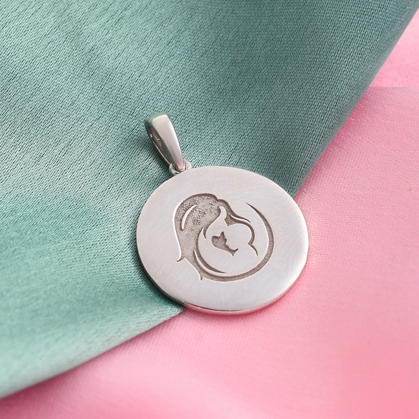 Personalised Mother Baby Engraved Pendant in Silver