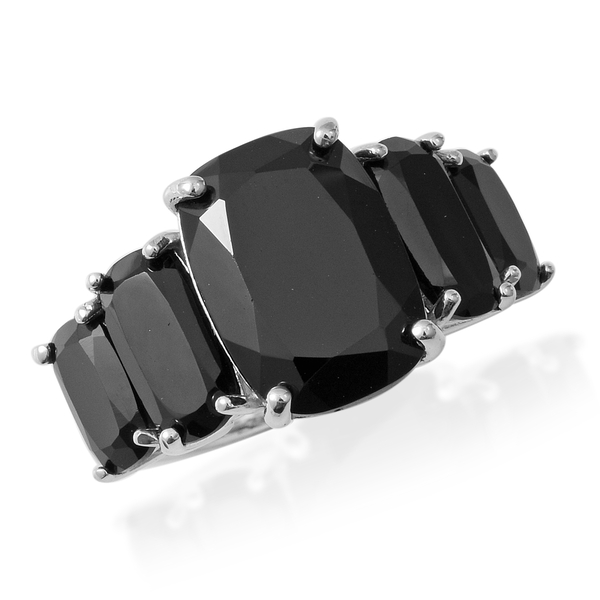 14.28 Ct Boi Ploi Black Spinel 5 Stone Ring in Rhodium Plated Silver