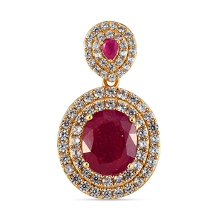Cabo Delgado Ruby and Natural Cambodian Zircon Pendant in 18K Vermeil Yellow Gold Overlay Sterling S