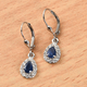 Natural Blue Sapphire and Natural Cambodian Zircon Lever Back Earrings in Platinum Overlay Sterling Silver 1.48 Ct.