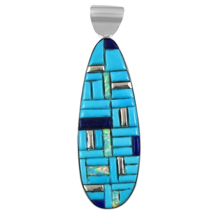 Santa Fe Collection - Synthetic Opal and Multi Gemstones Pendant in Sterling Silver 4.00 Ct.