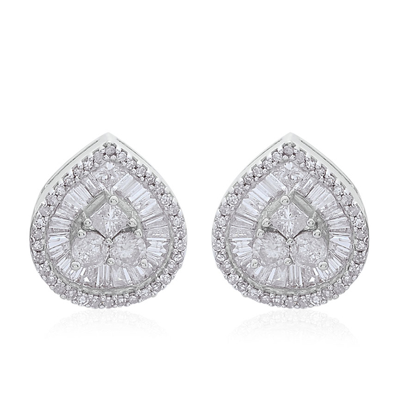 9K W Gold SGL Certified Diamond (Rnd) (I2/ G-H) Stud Earrings (with Push Back) 1.000 Ct.