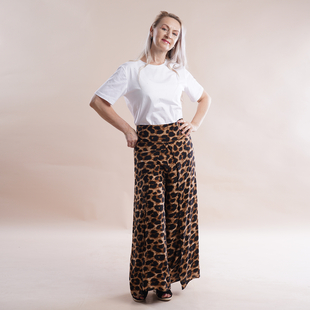 JOVIE Miss Collection 100%Viscose Leopard Pattern Elastic Band Print Trousers - Brown