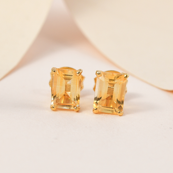 Citrine Stud Earrings (With Push Back) in 14K Gold Overlay Sterling Silver 1.74 Ct.