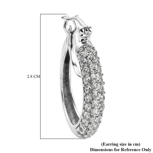 Lustro Stella Platinum Overlay Sterling Silver J Hoop Half Hoop Earrings with Clasp Made with Finest CZ 3.59 Ct, Silver Wt 6.60 Gms
