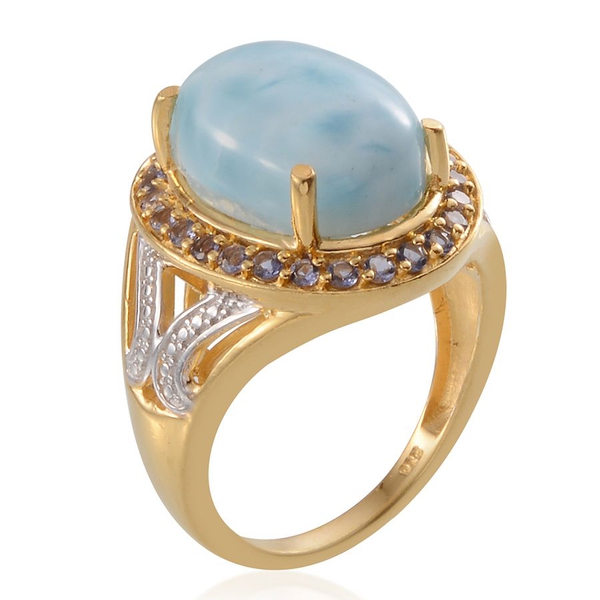Larimar (Ovl 10.25 Ct), Iolite Ring in 14K Gold Overlay Sterling Silver 10.750 Ct.