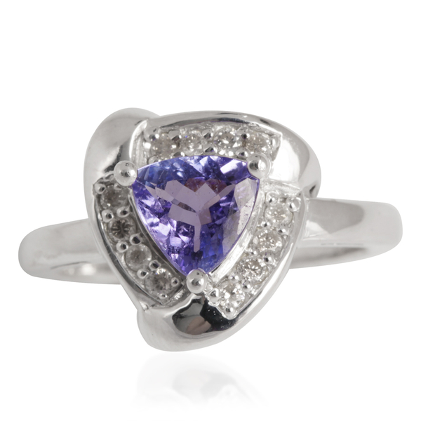 Close Out Deal 14K W Gold AA Tanzanite (Trl 1.00 Ct), Diamond (I2/G-H) Ring 1.200 Ct.