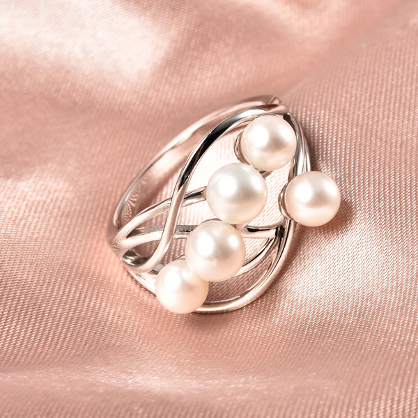 Japanese Akoya Pearl Ring in Rhodium Overlay Sterling Silver