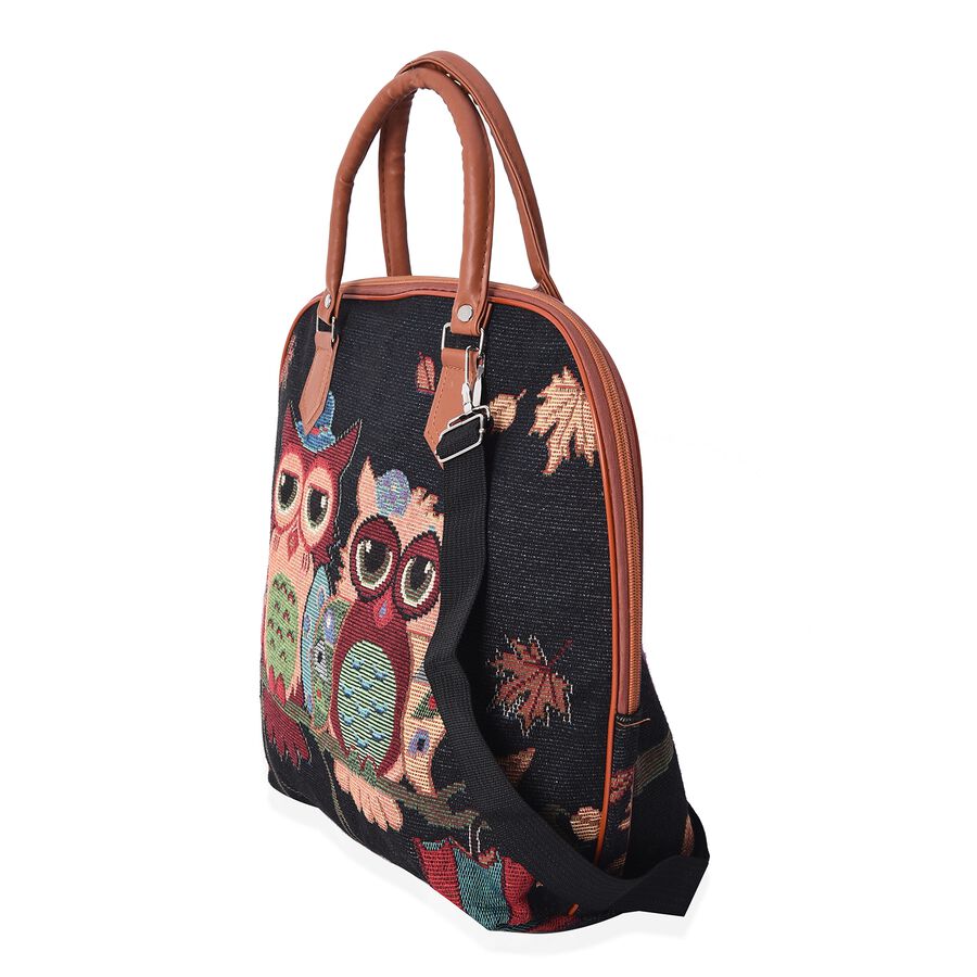 Black, Multi Colour Owl Pattern Tote Bag with Shoulder Strap and Zipper Closure 5057707954339 | eBay