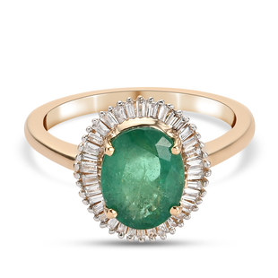ILIANA 18K Yellow Gold AAA Premium Kagem Zambian Emerald and Diamond Ring 2.00 Ct.