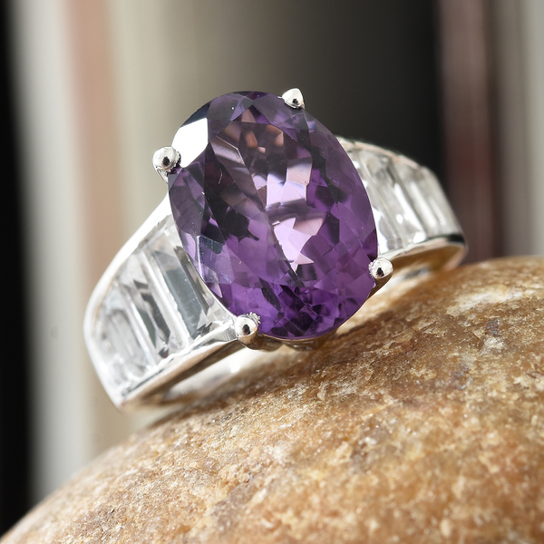Extremely Rare Canela Amethyst  (Ovl 14x10mm 5.40 Ct), White Topaz Ring in Platinum Overlay Sterling Silver 8.750 Ct,
