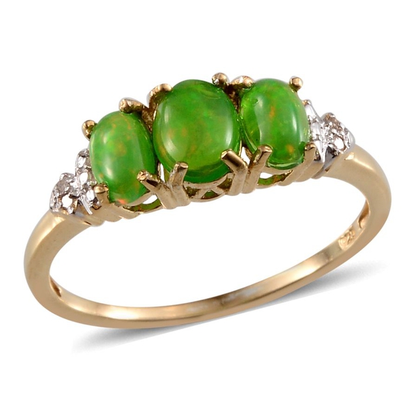 Green Ethiopian Opal (Ovl 0.50 Ct), Diamond Ring in 14K Gold Overlay Sterling Silver 1.270 Ct.