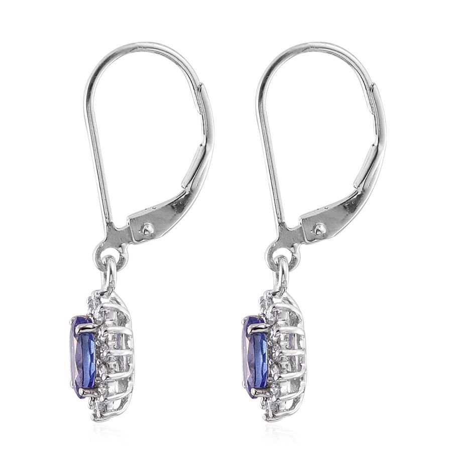 ILIANA 18K White Gold 1.25 Carat AAA Tanzanite Oval Halo Earrings, Diamond SI G-H with Lever Back.