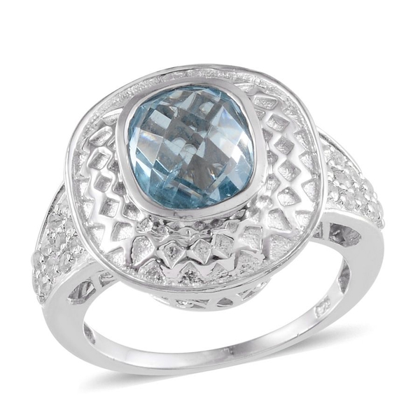 Sky Blue Topaz (Cush 4.00 Ct), White Topaz Ring in Platinum Overlay Sterling Silver 4.500 Ct.