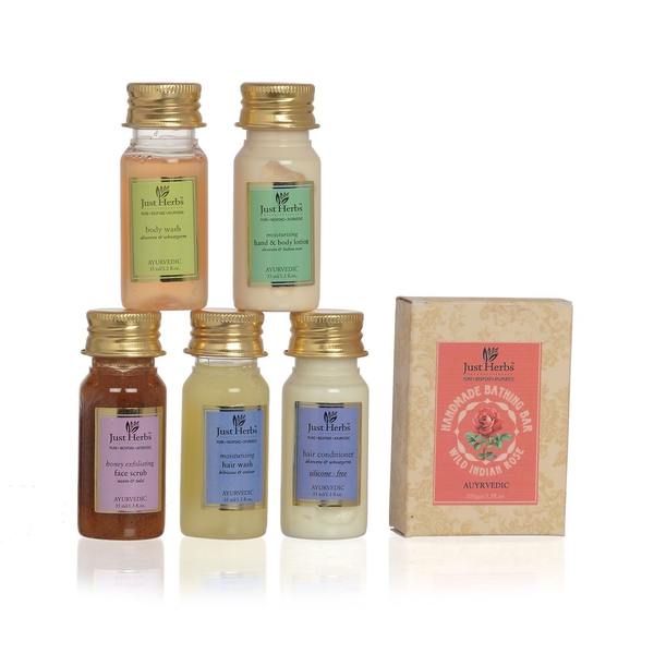 (Option 3) - Just Herbs Honey Exfloiating Face Scrub (35 ml), Body Wash (35 ml), Hand and Body Lotio