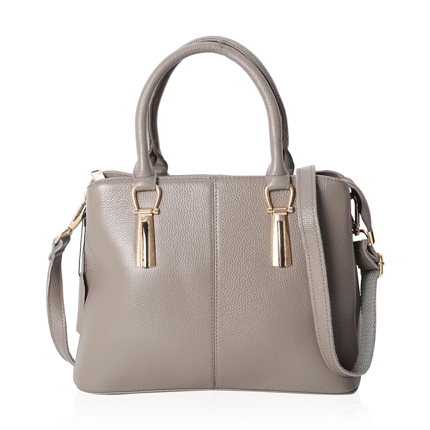 100% Genuine Leather Grey Colour Tote Bag with External Zipper Pocket Size 29.5x23x13 Cm