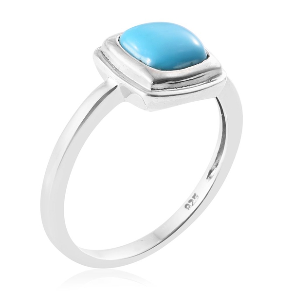 Arizona Sleeping Beauty Turquoise (Cush) Solitaire Ring in Platinum Overlay Sterling Silver 2.000 Ct.