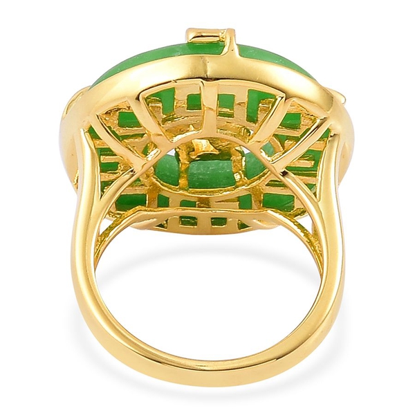 Chinese Green Jade (Rnd) Chinese Character FU (Happiness) Ring in Yellow Gold Overlay Sterling Silver 12.750 Ct.